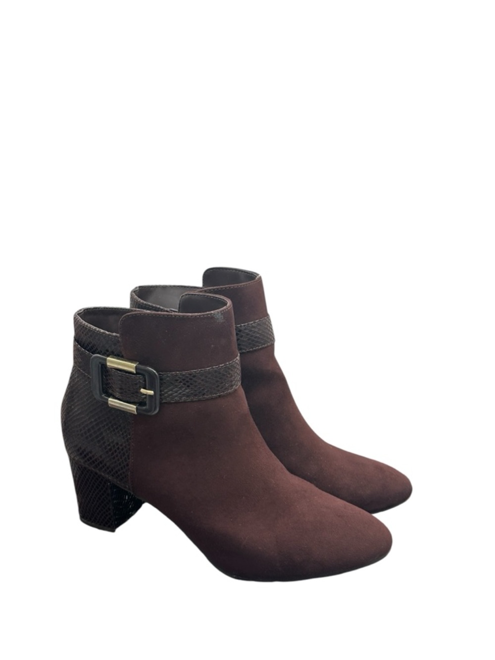 Jones New York Chocolate Brown Suede Ankle Booties with Buckle Strap